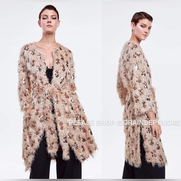 Zara Fringe Sequin Robe Kimono Long
Jacket Coat XS - Picture 4 of 11